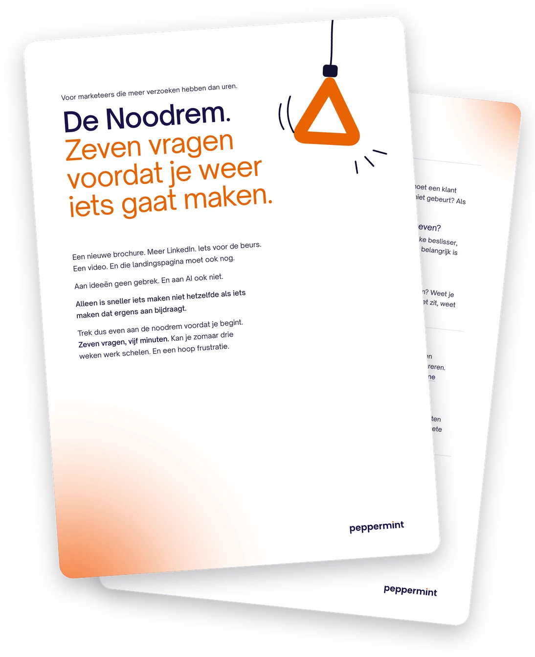Het voorblad en de vragenpagina van de kaart De Noodrem